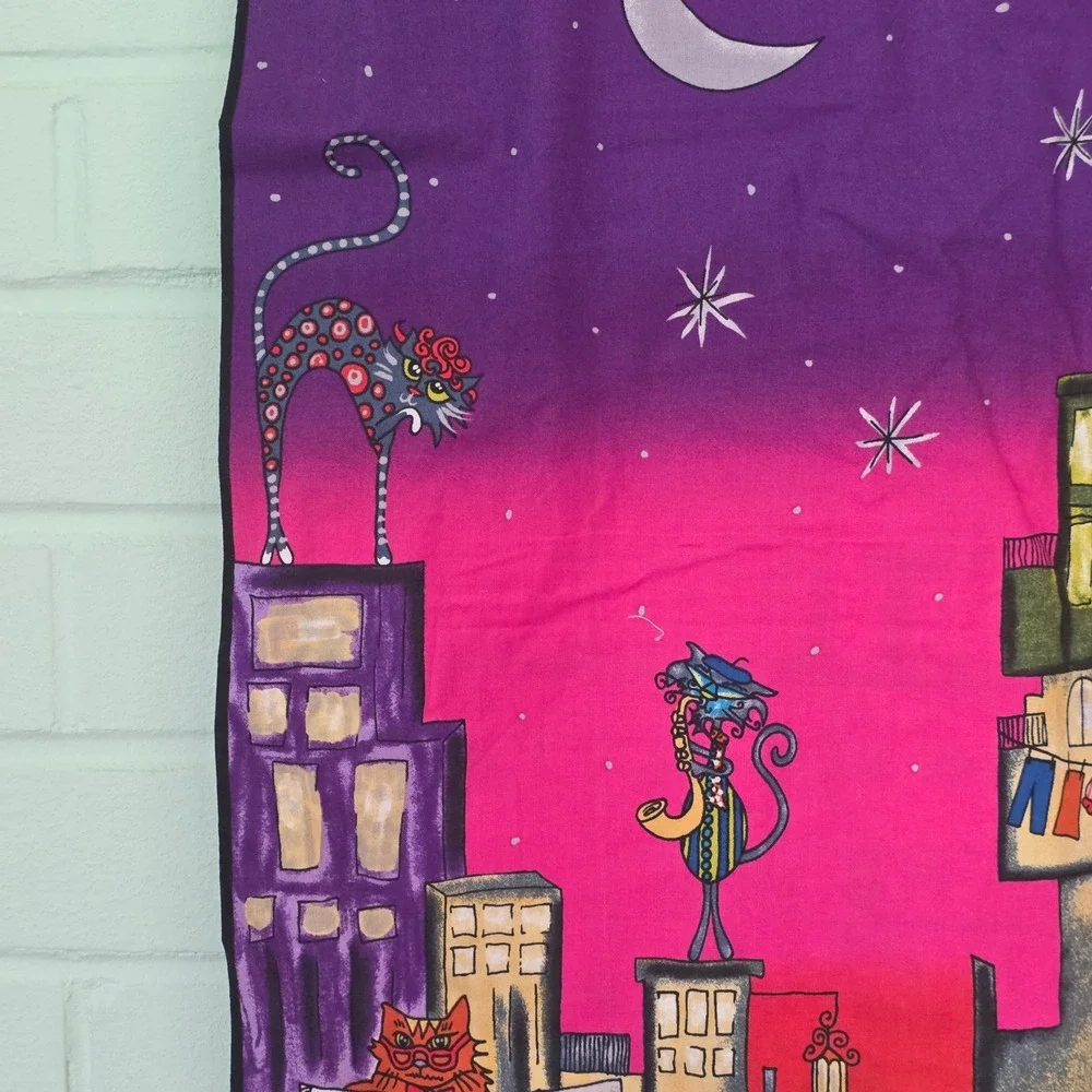 Handmade Cool Cats City Rooftop Novelty Print Laundry Storage Bag   whimsical